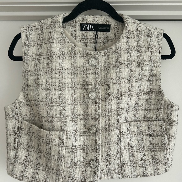 Zara Tops - Zara Gray Tweed Tailored Vest Sleeveless Blazer Waistcoat Size Small